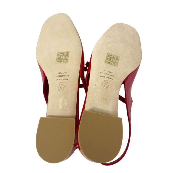 Stuart Weitzman $475 Claris Red Patent Leather Rhinestone Slingback 7.5 NEW - Picture 6 of 10